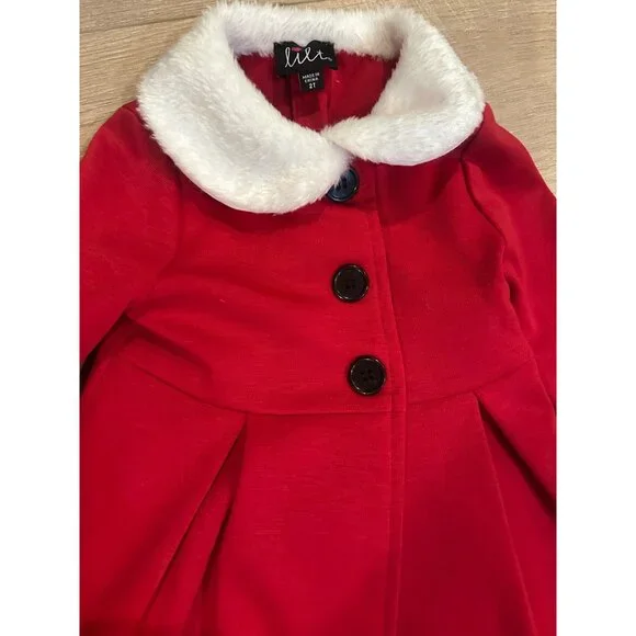 LILT 2T GIRLS RED & WHITE DRESS WITH PEA COAT CHRISTMAS - Picture 3 of 13